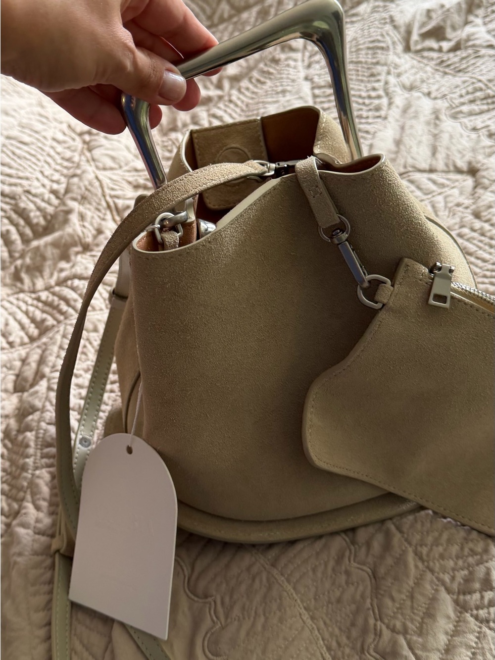 NWT Culbia Suede Bucket Bag in Light Beige - Minimal Women's Handbag